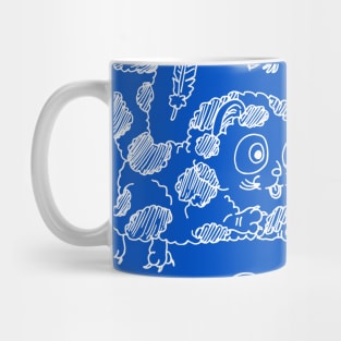 blue pattern with cats and birds. cute doodles. Mug